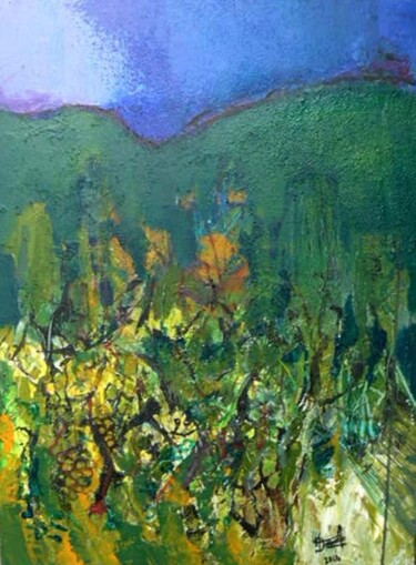 Painting titled "vignoble en lubéron" by Jacques Donneaud, Original Artwork, Acrylic Mounted on Wood Stretcher frame