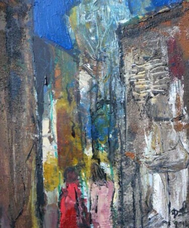 Painting titled "promenade entre ami…" by Jacques Donneaud, Original Artwork, Acrylic Mounted on Wood Stretcher frame