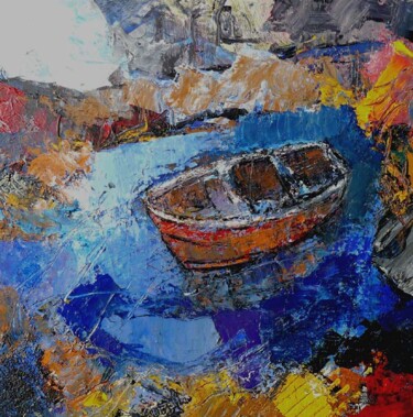 Painting titled "La vieille barque" by Jacques Donneaud, Original Artwork, Acrylic Mounted on Wood Stretcher frame