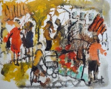 Malarstwo zatytułowany „Le marché” autorstwa Jacques Donneaud, Oryginalna praca, Akwarela