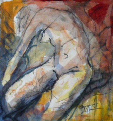 Painting titled "nu-pensif-aquarelle" by Jacques Donneaud, Original Artwork, Watercolor