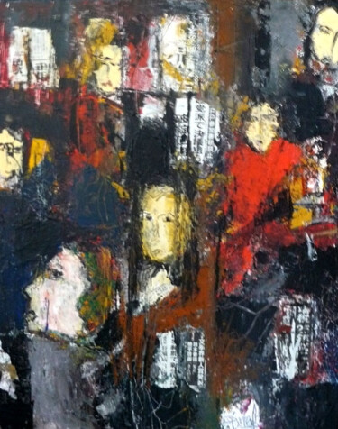 Painting titled "nocturne-les visages" by Jacques Donneaud, Original Artwork, Acrylic Mounted on Wood Stretcher frame