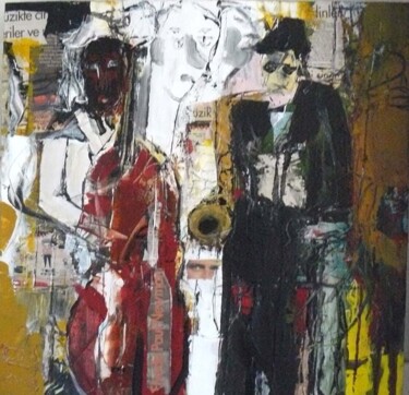 Colagens intitulada "Street jazz" por Jacques Donneaud, Obras de arte originais, Acrílico Montado em Armação em madeira