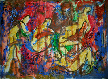 Pittura intitolato "mosaïque de nus" da Jacques Donneaud, Opera d'arte originale, Acquarello