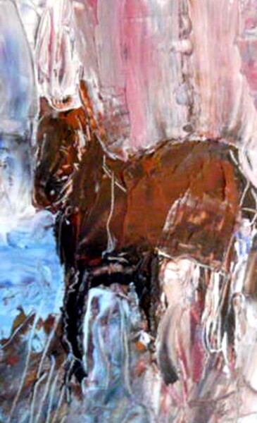 Painting titled "Cheval brun" by Jacques Donneaud, Original Artwork, Acrylic Mounted on Wood Panel