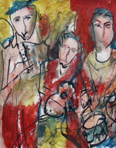 Painting titled "Orchestre de rue, a…" by Jacques Donneaud, Original Artwork, Watercolor