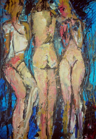 Painting titled "Trois nus féminins" by Jacques Donneaud, Original Artwork, Acrylic