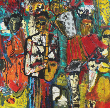 Collages intitulée "BLACK JAZZ ORCHESTRA" par Jacques Donneaud, Œuvre d'art originale, Collages Monté sur Châssis en bois