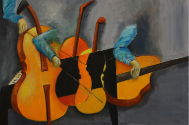 Painting titled "La musique adoucit…" by Jacques Drai, Original Artwork, Oil Mounted on Wood Stretcher frame