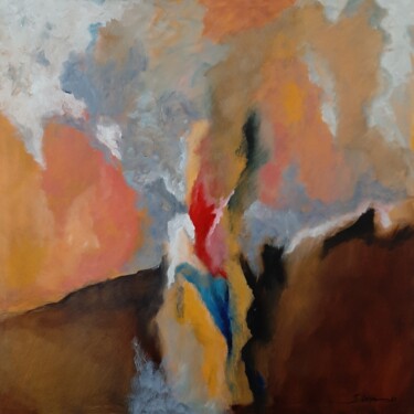 Painting titled "Eruption" by Jacques Drai, Original Artwork, Oil Mounted on Wood Stretcher frame