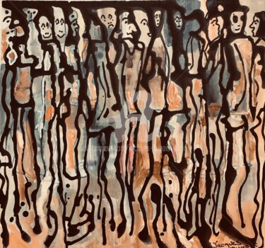 Schilderij getiteld "la foule" door Jacques Dugois (JAZON), Origineel Kunstwerk, Acryl