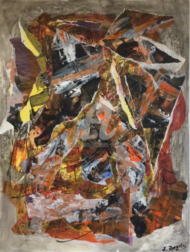 Κολάζ με τίτλο "acrylique et collage" από Jacques Dugois (JAZON), Αυθεντικά έργα τέχνης, Κολάζ Τοποθετήθηκε στο Ξύλινο φορεί…