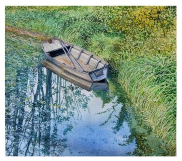 Pintura intitulada "La barque à l'atten…" por Jacques Duval, Obras de arte originais, Aquarela