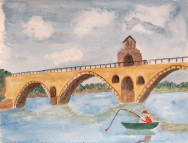 Peinture intitulée "Pont d'Avignon (Bén…" par Emmanuel Jacques, Œuvre d'art originale, Aquarelle