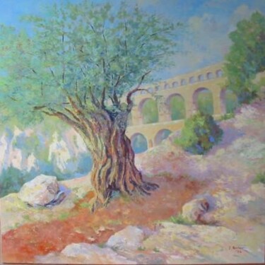 Peinture intitulée "Olivier au Pont du…" par Jacques Fontan, Œuvre d'art originale