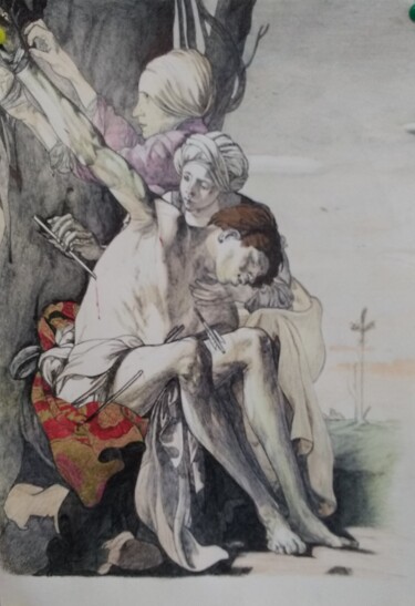 Dibujo titulada "Saint Sébastien soi…" por Jacques François, Obra de arte original, Bolígrafo
