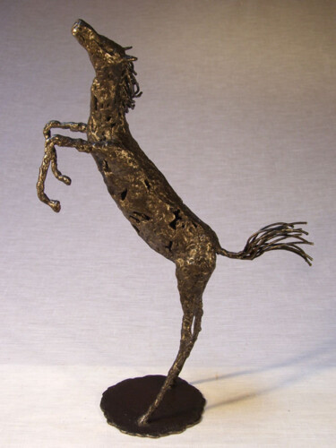 Sculpture titled "Cheval cabré" by Jacques Hellegouarch (Jaco), Original Artwork, Metals