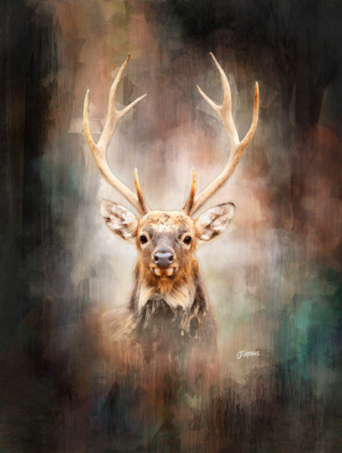 Painting titled "Attentive deer - Ce…" by Jacques Jordens, Original Artwork, Acrylic