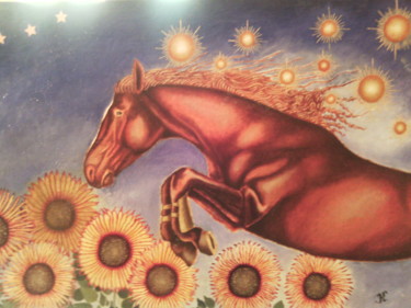 Peinture intitulée "le  cheval solaire" par Jacques Kaminski, Œuvre d'art originale, Huile