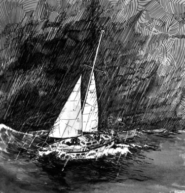 Dibujo titulada "fuite en Mer du Nord" por Kiddo, Obra de arte original, Tinta