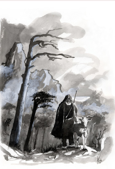 Pintura titulada "le berger corse" por Kiddo, Obra de arte original, Tinta