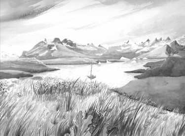 Peinture intitulée "mouillage Islandais" par Kiddo, Œuvre d'art originale, Encre