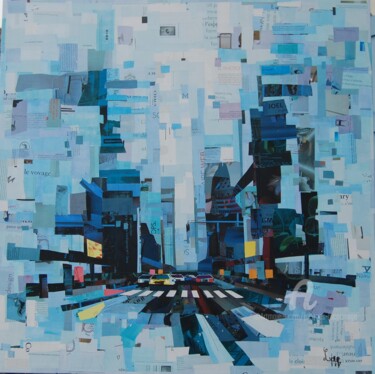 Collages titled "New York bleu" by Jacques Lacourrege, Original Artwork, Acrylic