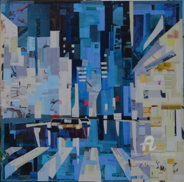 Collages intitulée "lumière sur New York" par Jacques Lacourrege, Œuvre d'art originale, Acrylique