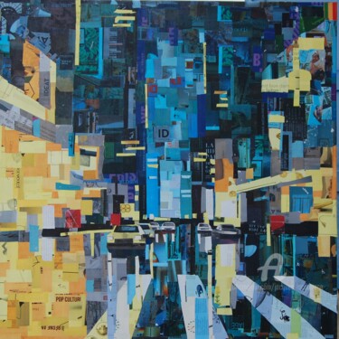 Collages getiteld "New York illuminé" door Jacques Lacourrege, Origineel Kunstwerk, Acryl