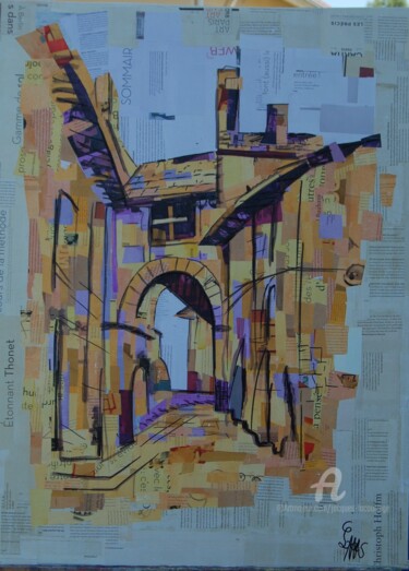 Collages getiteld "vieille rue" door Jacques Lacourrege, Origineel Kunstwerk, Acryl