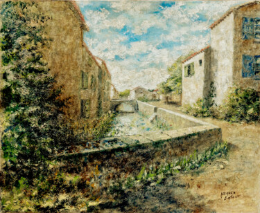 Malerei mit dem Titel "Canal du marais" von Jacques Lateur, Original-Kunstwerk, Öl Auf Keilrahmen aus Holz montiert