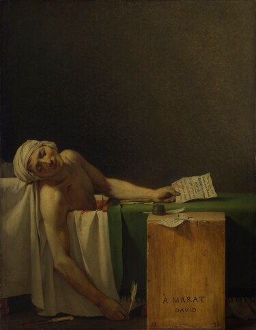 Peinture intitulée "La mort de Marat" par Jacques-Louis David, Œuvre d'art originale, Huile