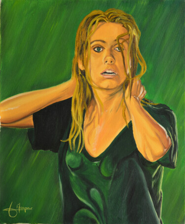 Painting titled "Catherine Deneuve (…" by Jacques Maupas, Original Artwork, Oil Mounted on Wood Stretcher frame