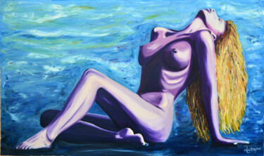Painting titled "Bain de soleil" by Jacques Maupas, Original Artwork, Oil Mounted on Wood Stretcher frame