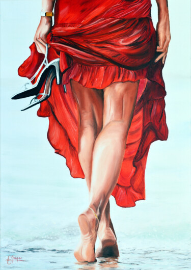 Malarstwo zatytułowany „Elle marchait au bo…” autorstwa Jacques Maupas, Oryginalna praca, Olej Zamontowany na Drewniana rama…