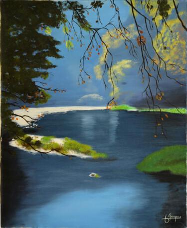 Painting titled "La Sorgue à Fontain…" by Jacques Maupas, Original Artwork, Oil Mounted on Wood Stretcher frame