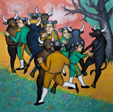 Картина под названием "joli danse" - Jacques Meou, Подлинное произведение искусства, Масло Установлен на Деревянная рама для…
