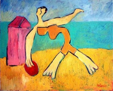 Peinture intitulée "Jeu de plage" par Jacques Metairie, Œuvre d'art originale, Huile