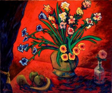Peinture intitulée "Composition fleurie" par Jacques Metairie, Œuvre d'art originale, Huile
