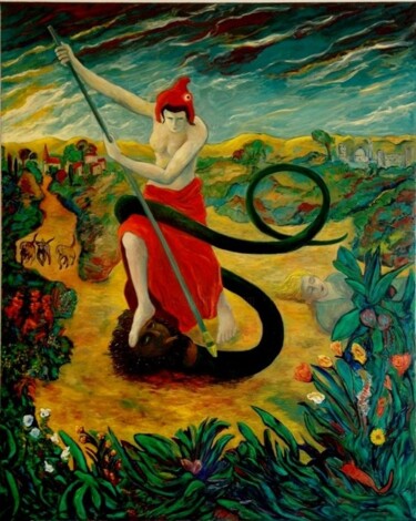 Peinture intitulée "Marianne terrassant…" par Jacques Metairie, Œuvre d'art originale