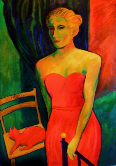 Peinture intitulée "La robe rouge" par Jacques Metairie, Œuvre d'art originale