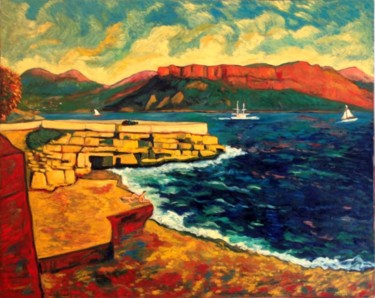 Peinture intitulée "cassis-les-falaises…" par Jacques Metairie, Œuvre d'art originale