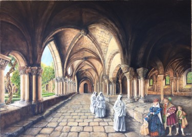 Pittura intitolato "Visite au Monastère" da Jacques Moncho (Art d'antan), Opera d'arte originale, Olio