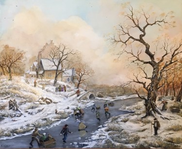 Peinture intitulée "La rivière gelée 2" par Jacques Moncho (Art d'antan), Œuvre d'art originale, Huile