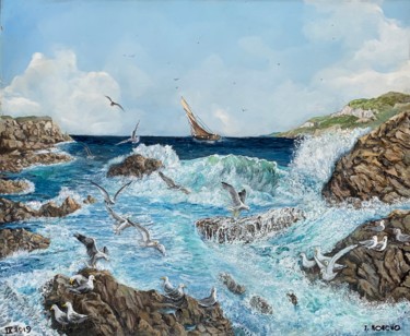 Peinture intitulée "Les vagues" par Jacques Moncho (Art d'antan), Œuvre d'art originale, Huile