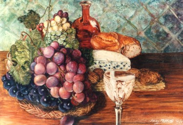 Peinture intitulée "Du pain, des raisins" par Jacques Moncho (Art d'antan), Œuvre d'art originale, Huile
