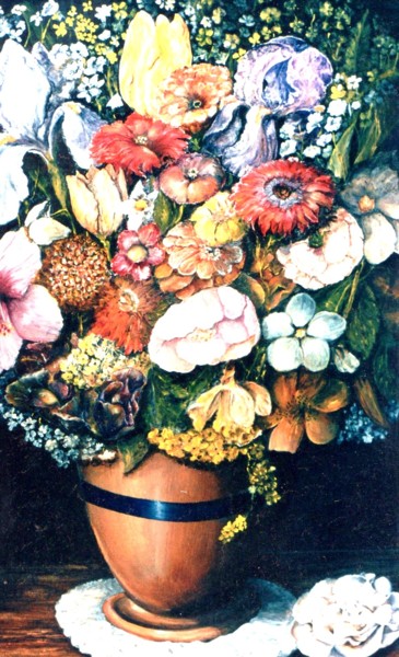 Painting titled "Le bouquet" by Jacques Moncho (Art d'antan), Original Artwork, Oil