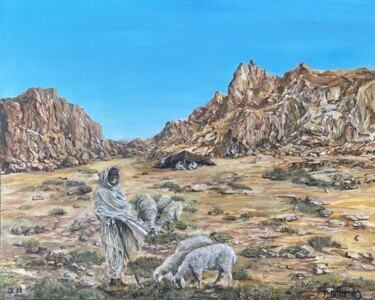 Pintura intitulada "Campement nomade" por Jacques Moncho (Art d'antan), Obras de arte originais, Óleo Montado em Armação em…