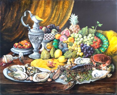 Painting titled "la coupe brisée" by Jacques Moncho (Art d'antan), Original Artwork, Oil Mounted on Wood Stretcher frame