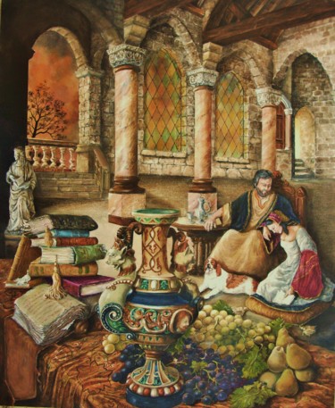 Painting titled "Douceur d'un soir" by Jacques Moncho (Art d'antan), Original Artwork, Oil
